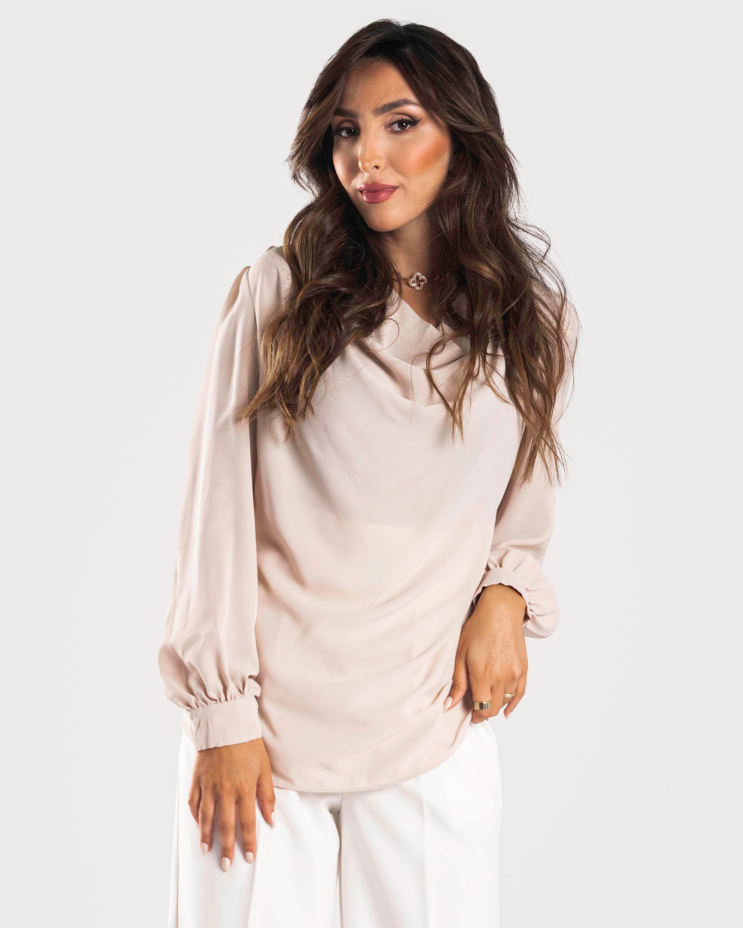 STYLE-Beige-Crêpe Shirt